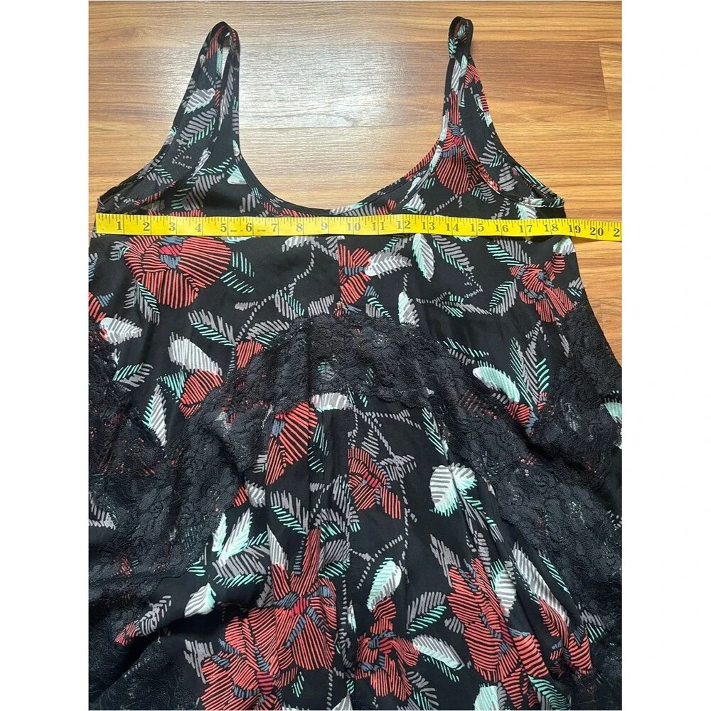 Boho Floral Lace-Trim Swing Dress - Black with Red Floral